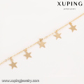 74965 venta al por mayor de joyería de moda 18k color oro diseño simple estrella forma tobillera con pequeña campana para damas
